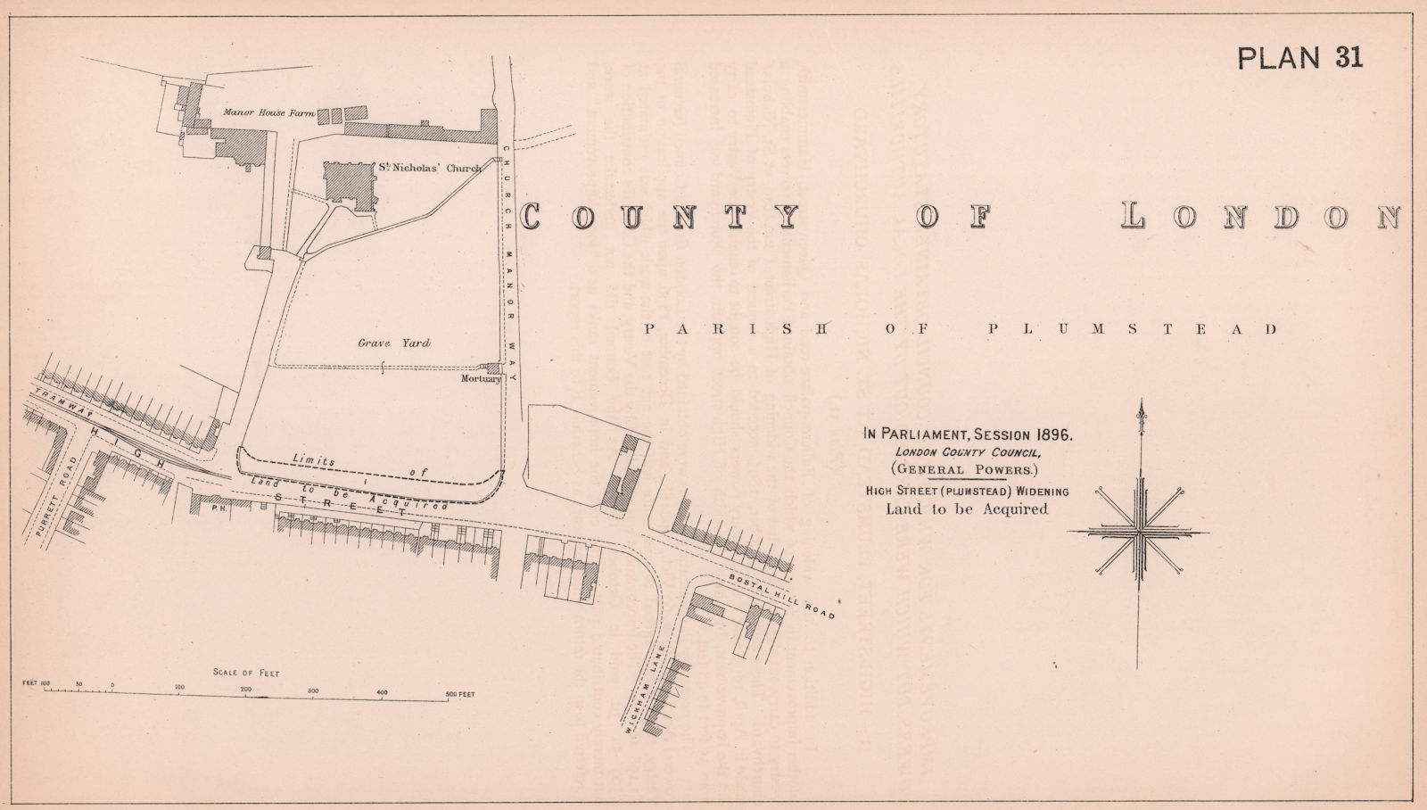 1891 Plumstead High Street widening. Bostall Hill. St Nicholas Gardens 1898 map