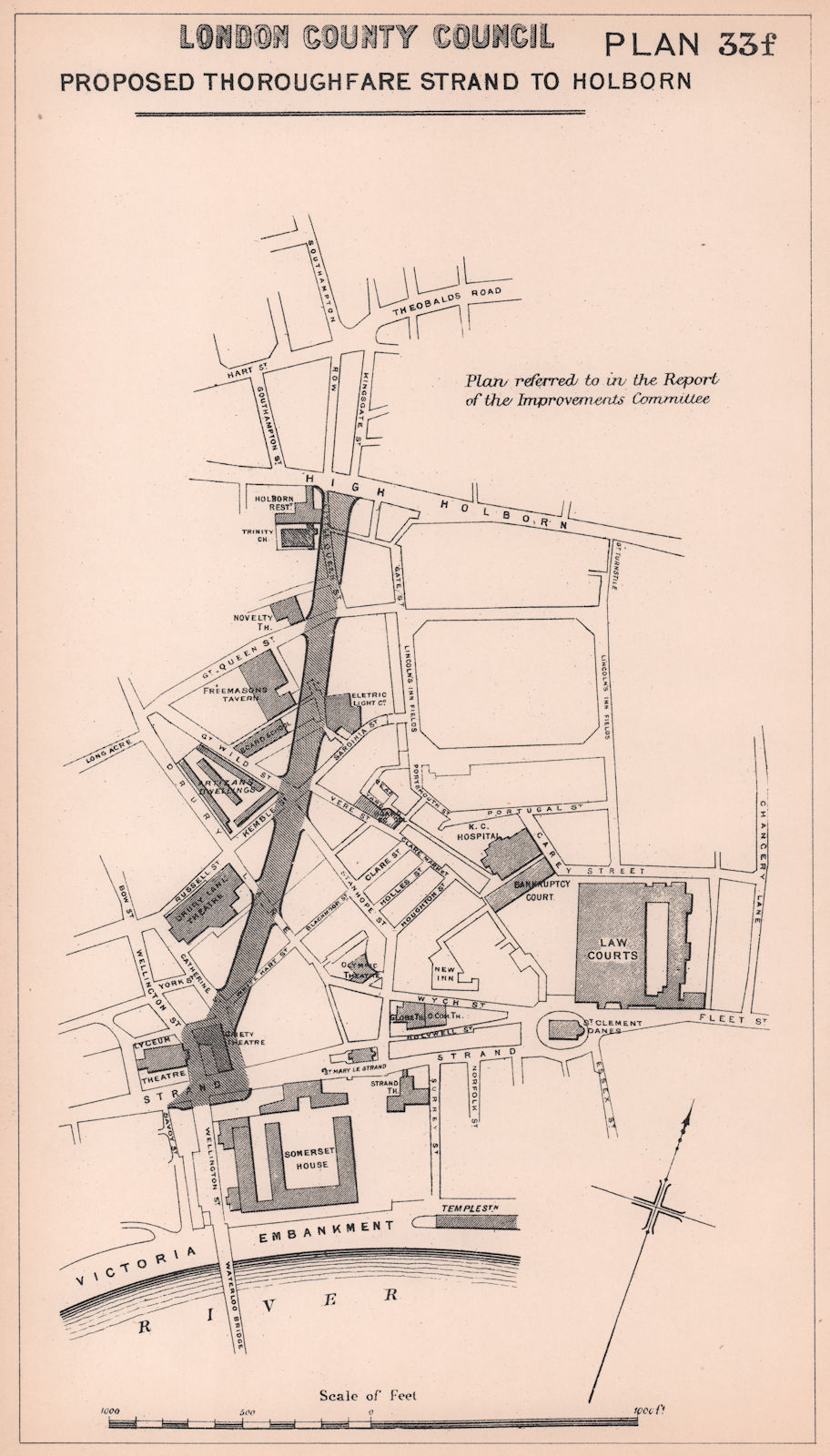 1897 Aldwych Kingsway alternative development proposal 1 Strand-Holborn 1898 map