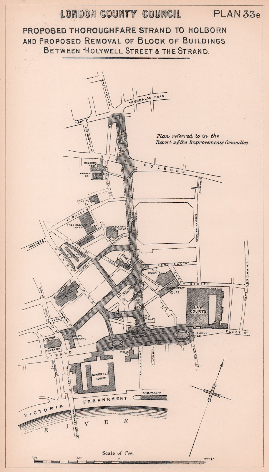 1897 Aldwych Kingsway alternative development proposal 2 Strand-Holborn 1898 map