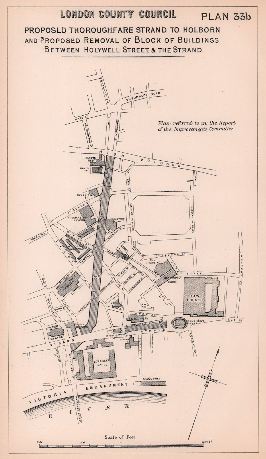 Associate Product 1897 Aldwych Kingsway alternative development proposal 3 Strand-Holborn 1898 map