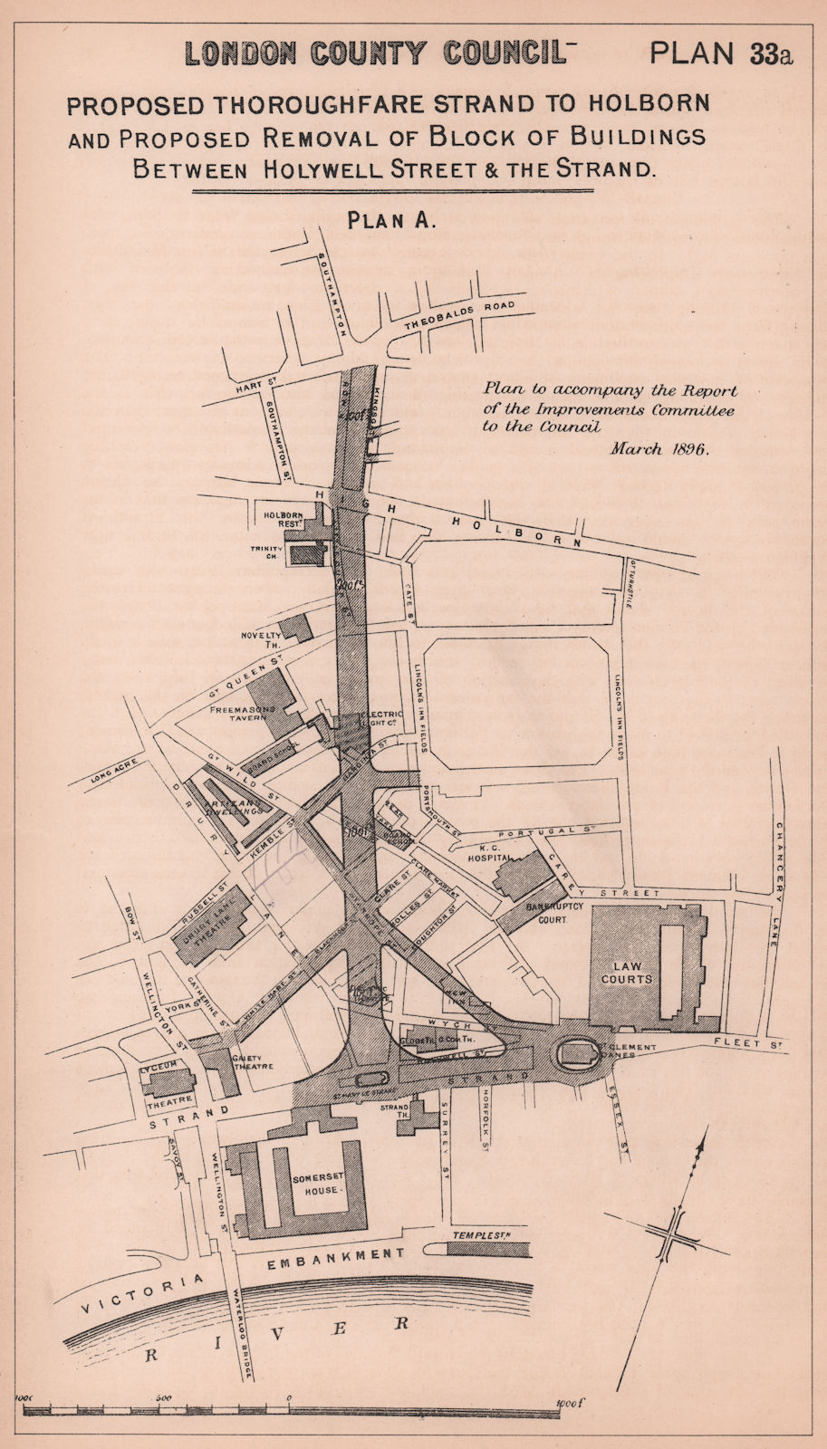 1897 Aldwych Kingsway alternative development proposal 4 Strand-Holborn 1898 map