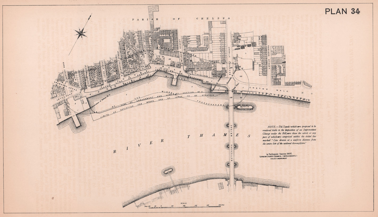 1897 Chelsea Embankment. Lots Road - Cheyne Walk. Battersea Bridge 1898 map