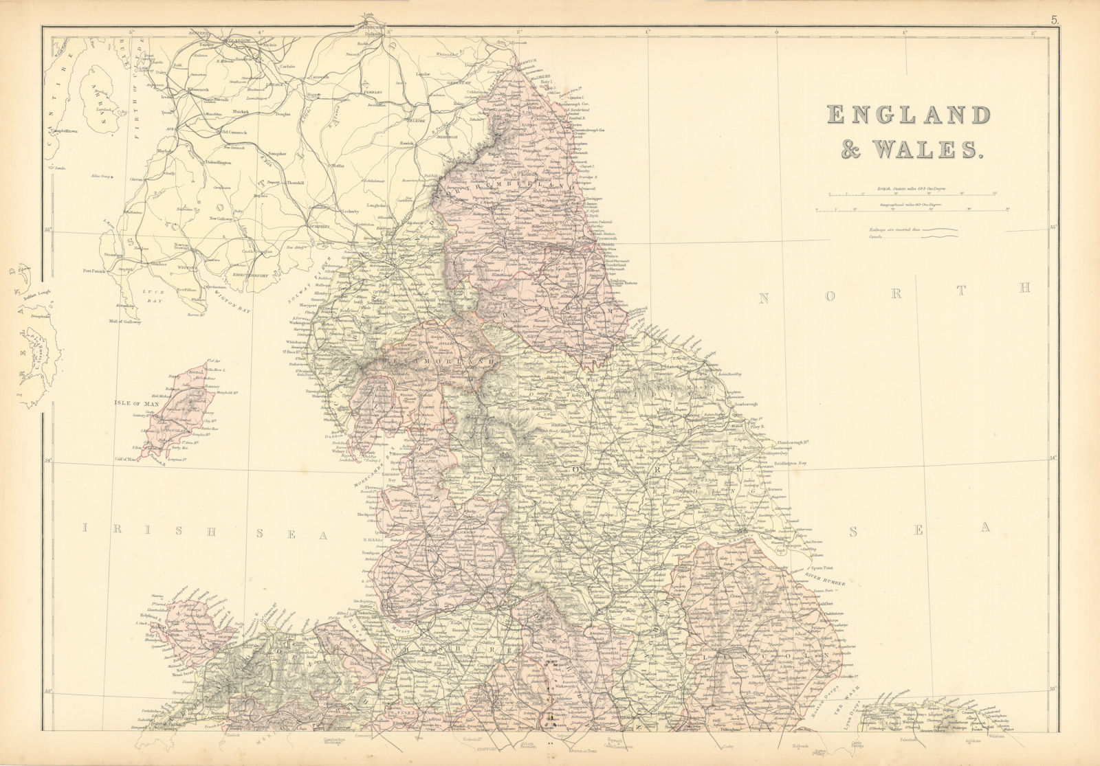 ENGLAND AND WALES NORTH. Counties & railways. Westmoreland. BLACKIE 1886 map