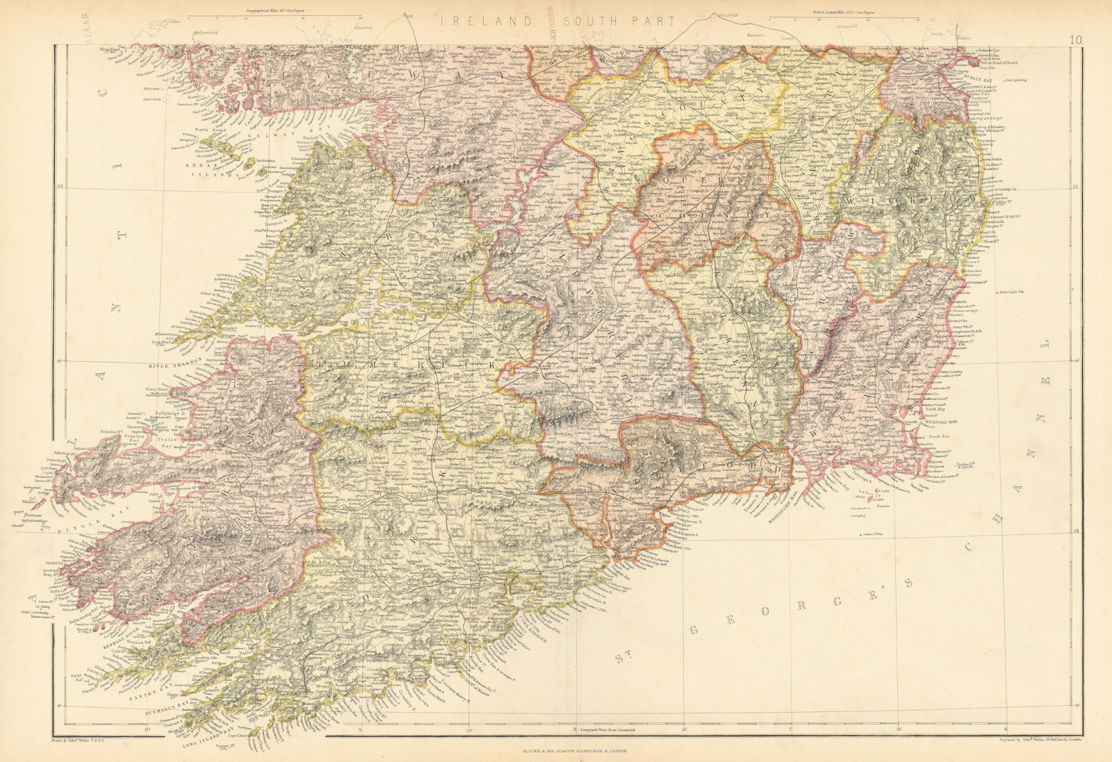 Associate Product IRELAND SOUTH. Munster &c. Counties & railways. BLACKIE 1886 old antique map