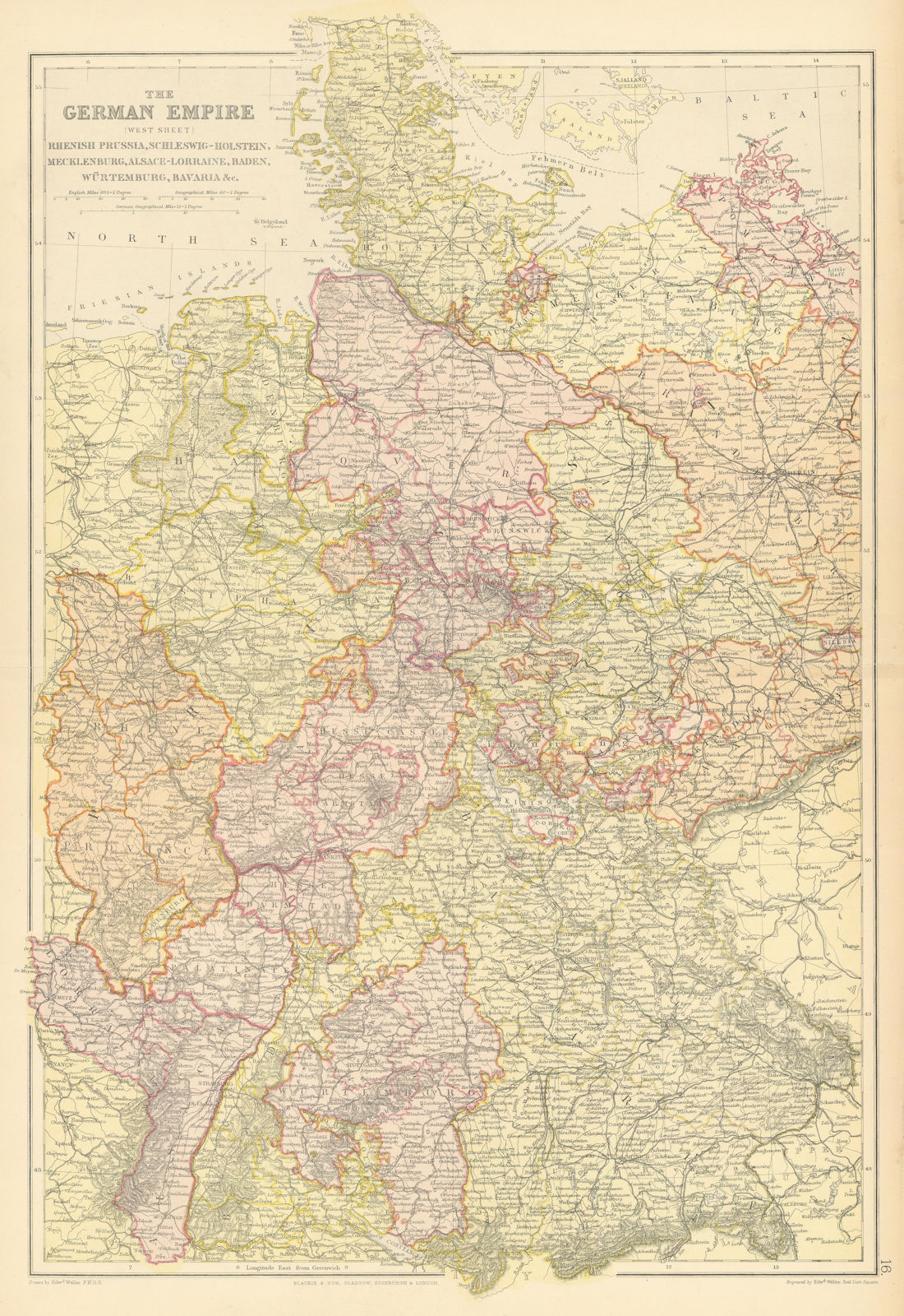 Associate Product GERMAN EMPIRE WEST. Inc. Alsace-Lorraine. Rhenish Prussia Bavaria &c 1886 map