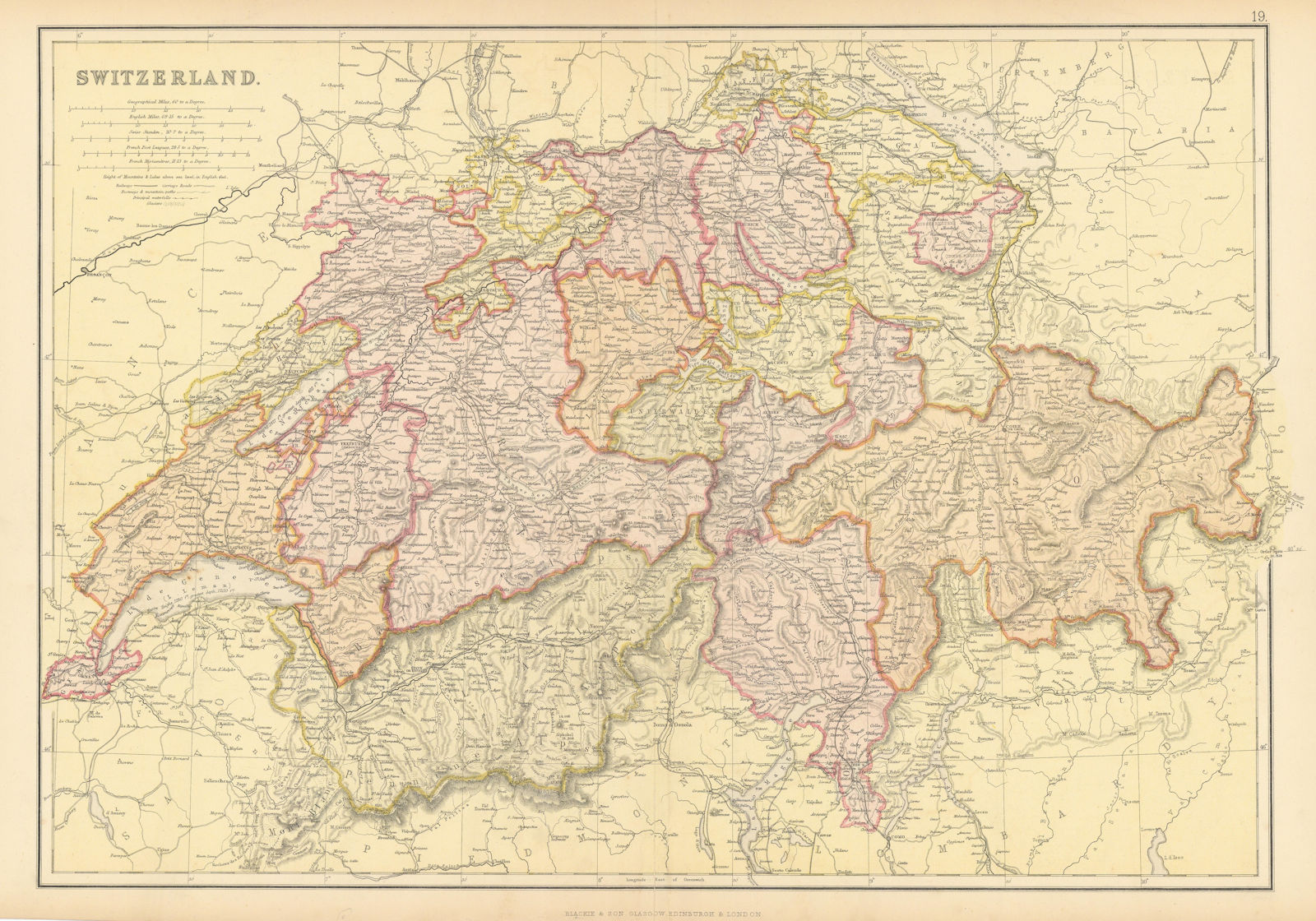 SWITZERLAND. railways mountain paths waterfalls & glaciers. BLACKIE 1886 map