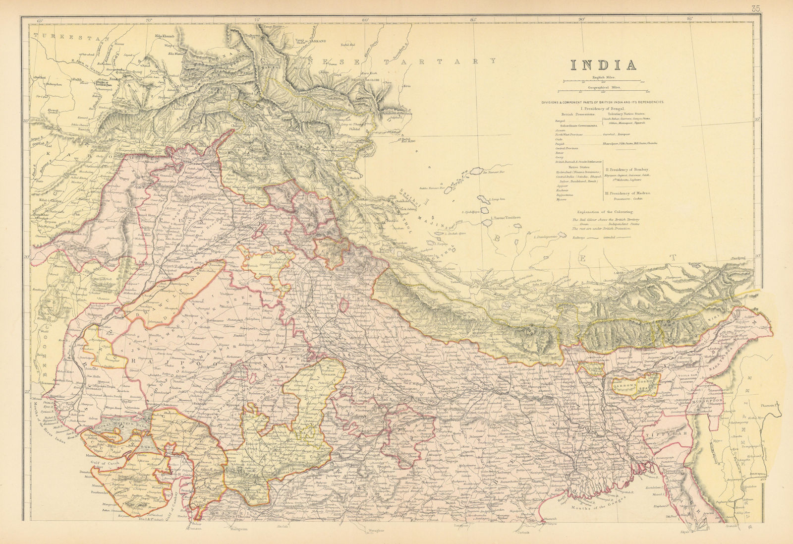 Associate Product BRITISH INDIA NORTH. Shows railways actual & planned.Independent states 1886 map