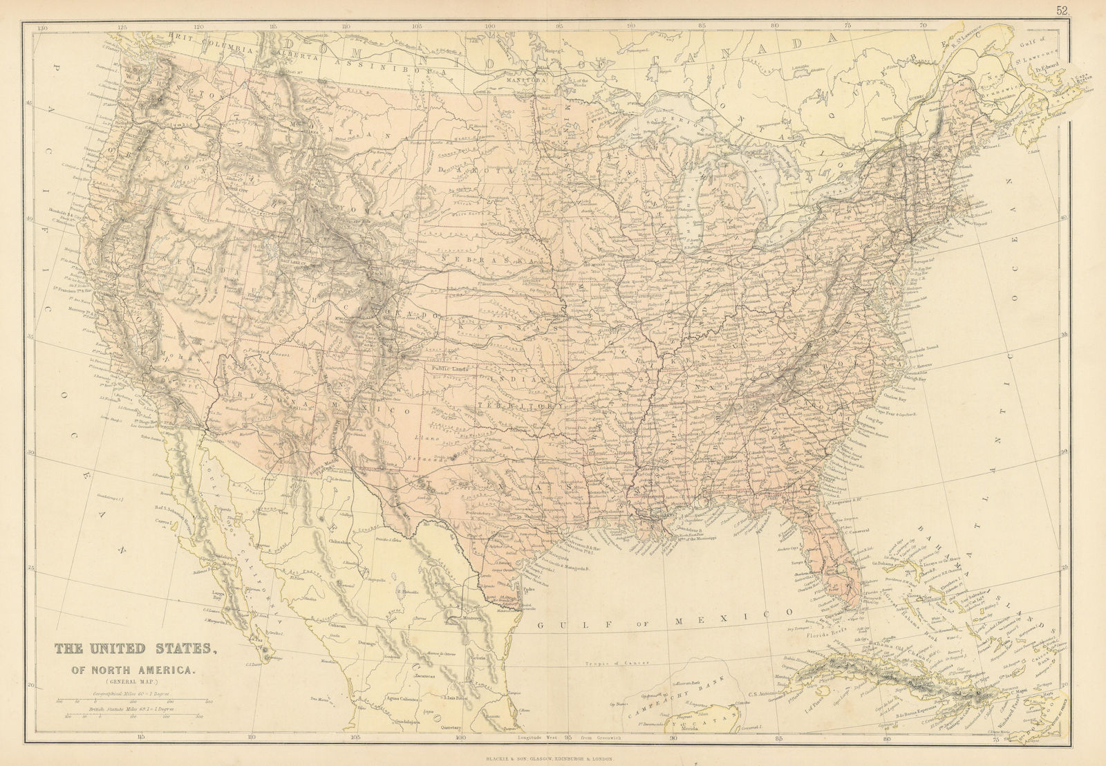 USA. Shows Oklahoma as "Indian Territory". Dakotas as a single state 1886 map