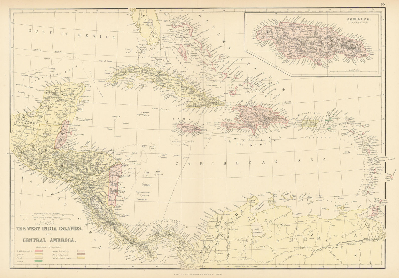 COLONIAL CARIBBEAN. West Indies. Danish Virgin Islands.Telegraph cables 1886 map