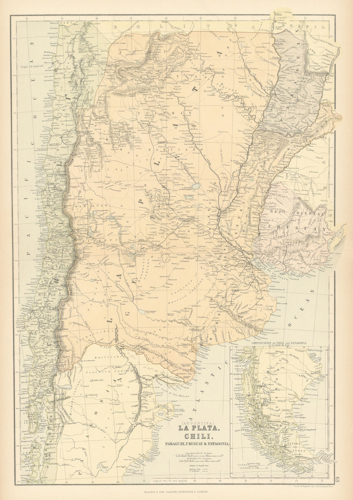 LA PLATA. Banda Oriental del Uruguay. Paraguay w/o Gran Chaco.Argentina 1886 map