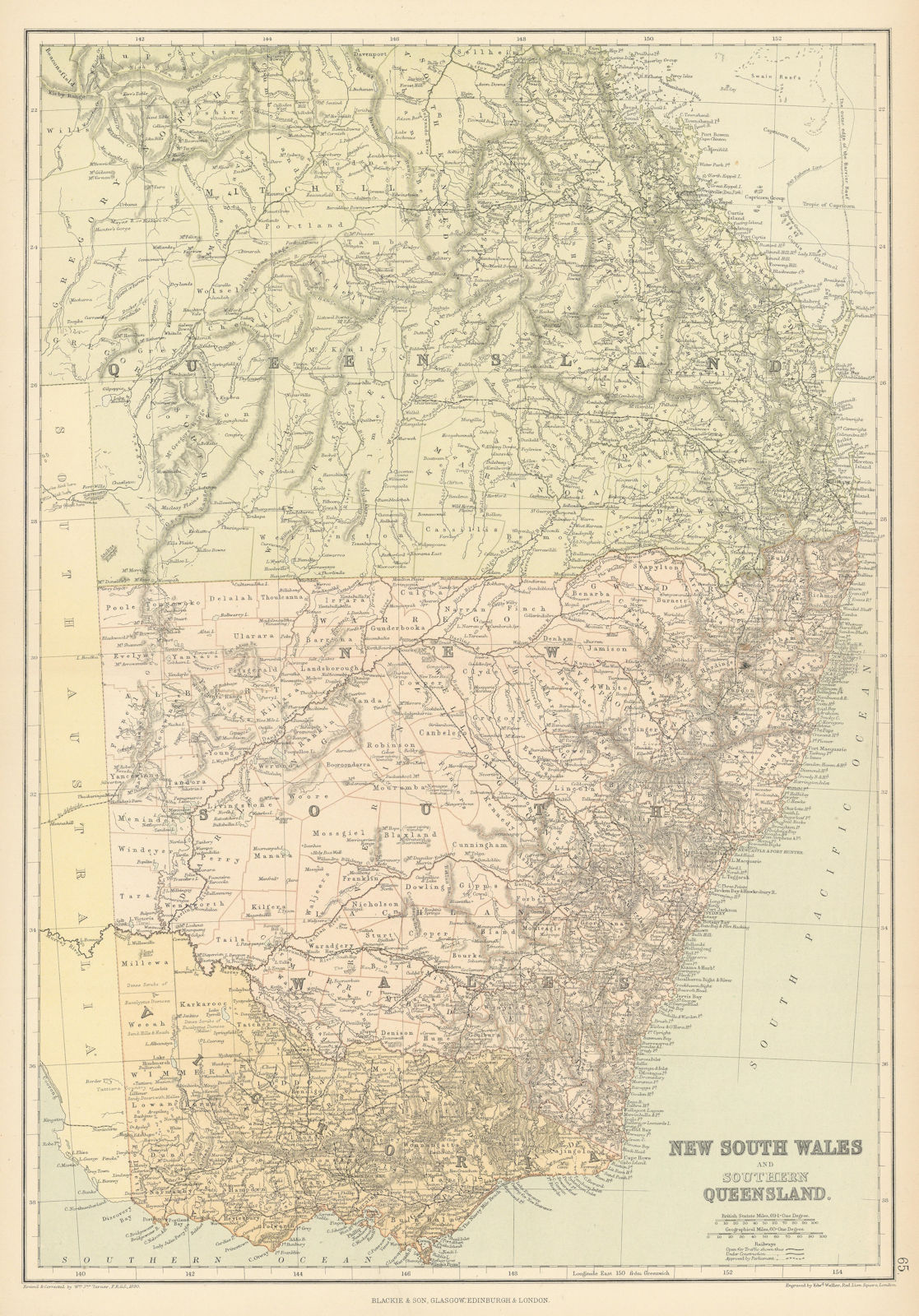 Associate Product AUSTRALIA. New South Wales Victoria & part Queensland. Railways.BLACKIE 1886 map