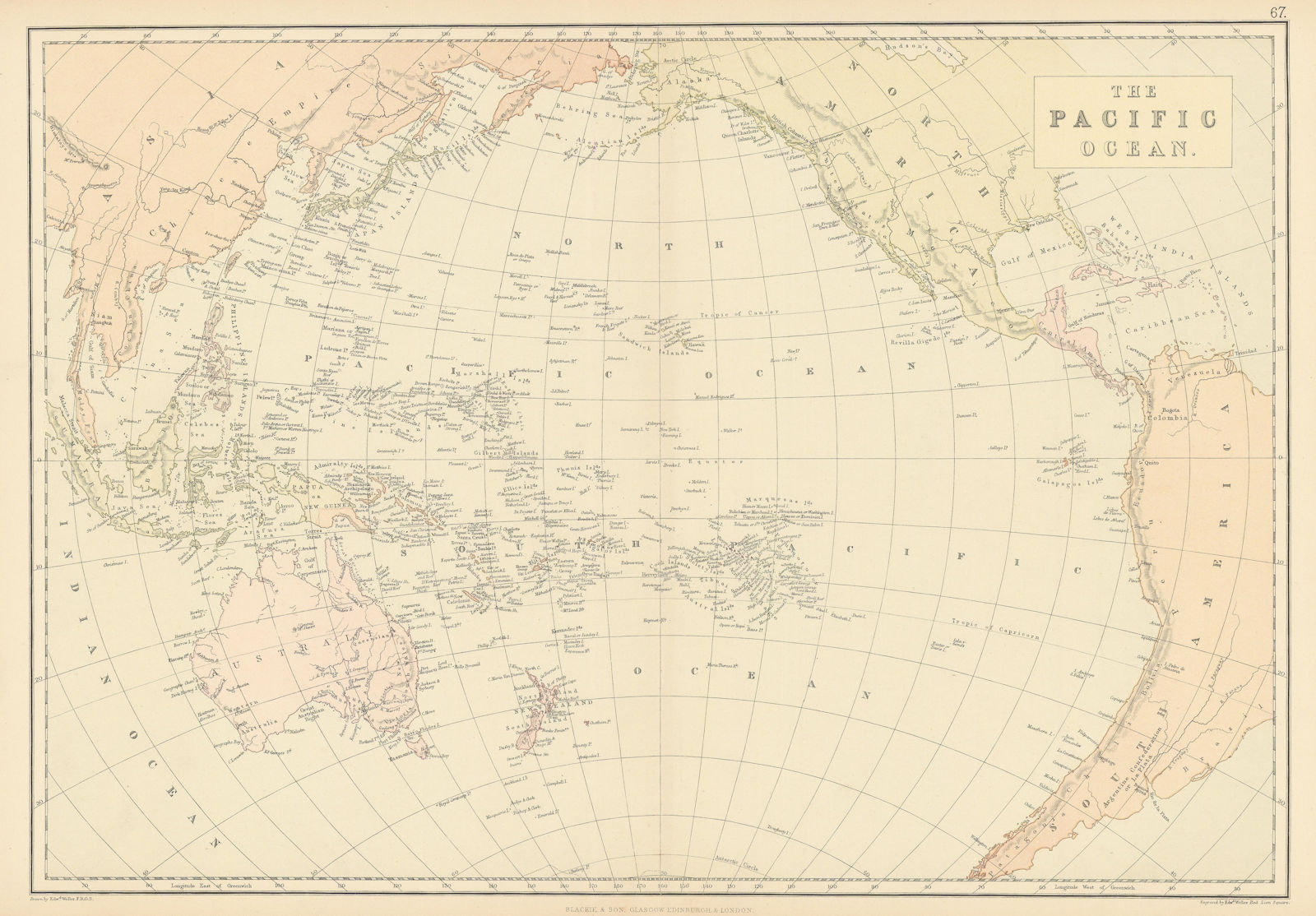 PACIFIC OCEAN. Australia New Zealand E.Indies Polynesia Melanesia Japan 1886 map