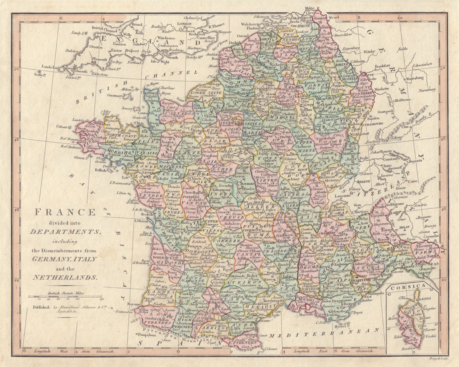 Associate Product France divided into Departments including the dismemberments… WILKINSON 1828 map
