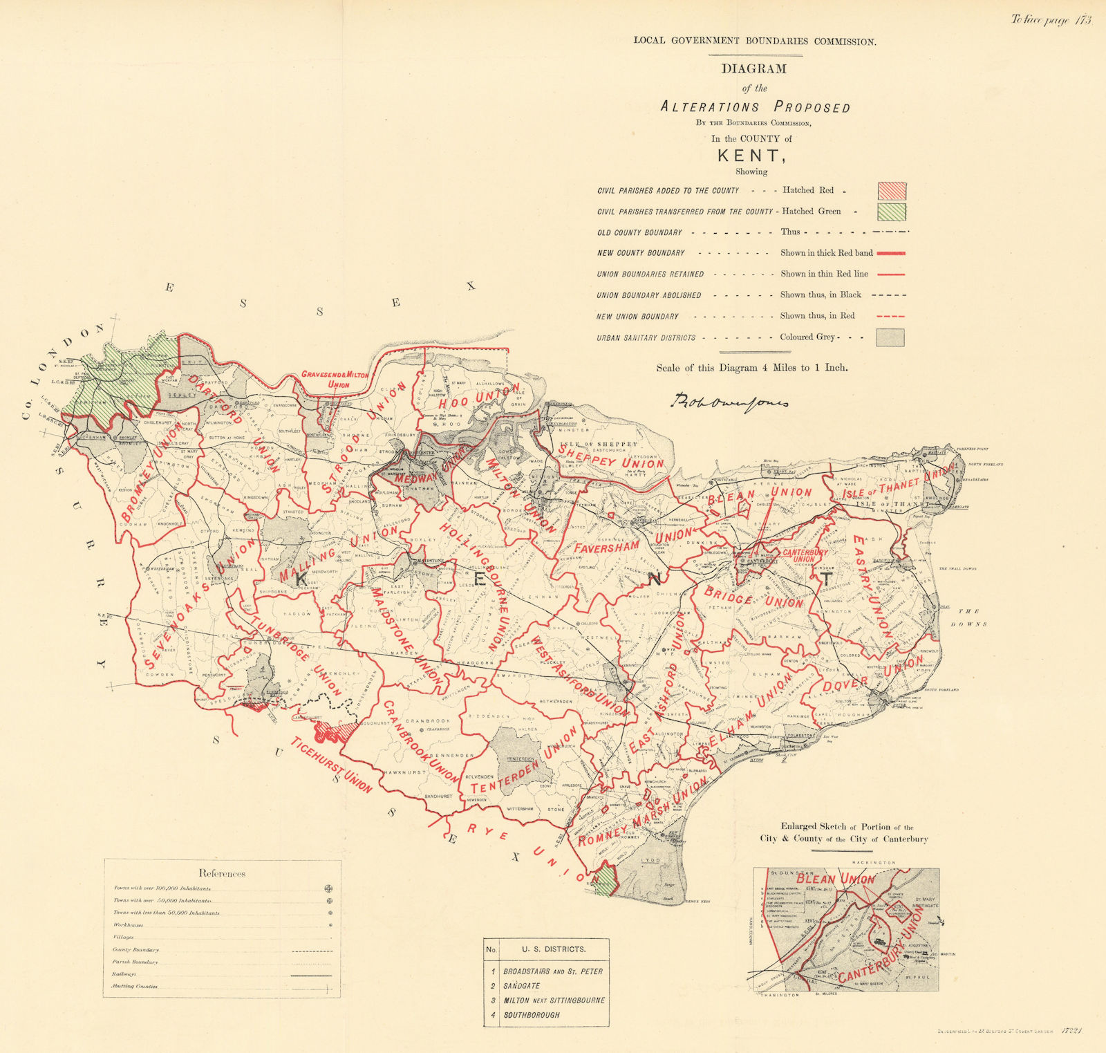 Associate Product Alterations Proposed in Kent. JONES. BOUNDARY COMMISSION 1888 old antique map