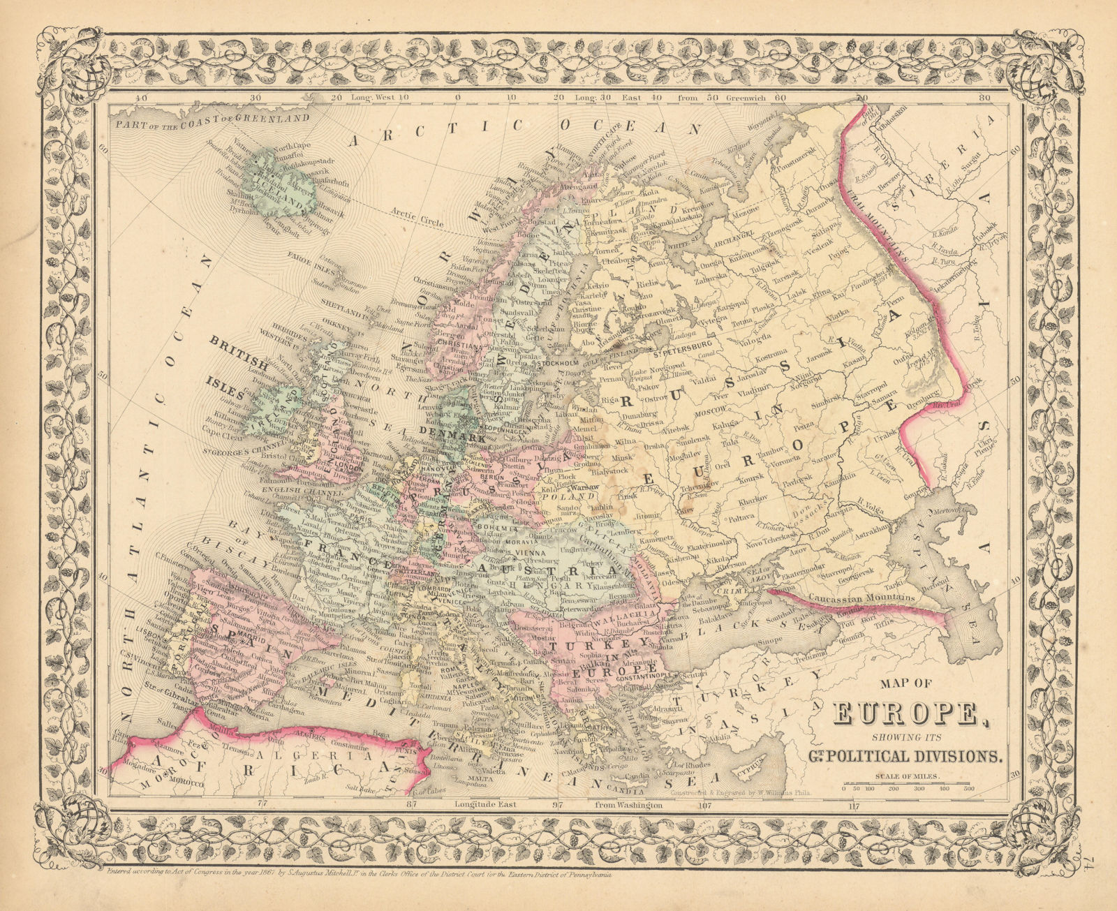 Associate Product Map of Europe, showing its Political Divisions by S. Augustus Mitchell 1869