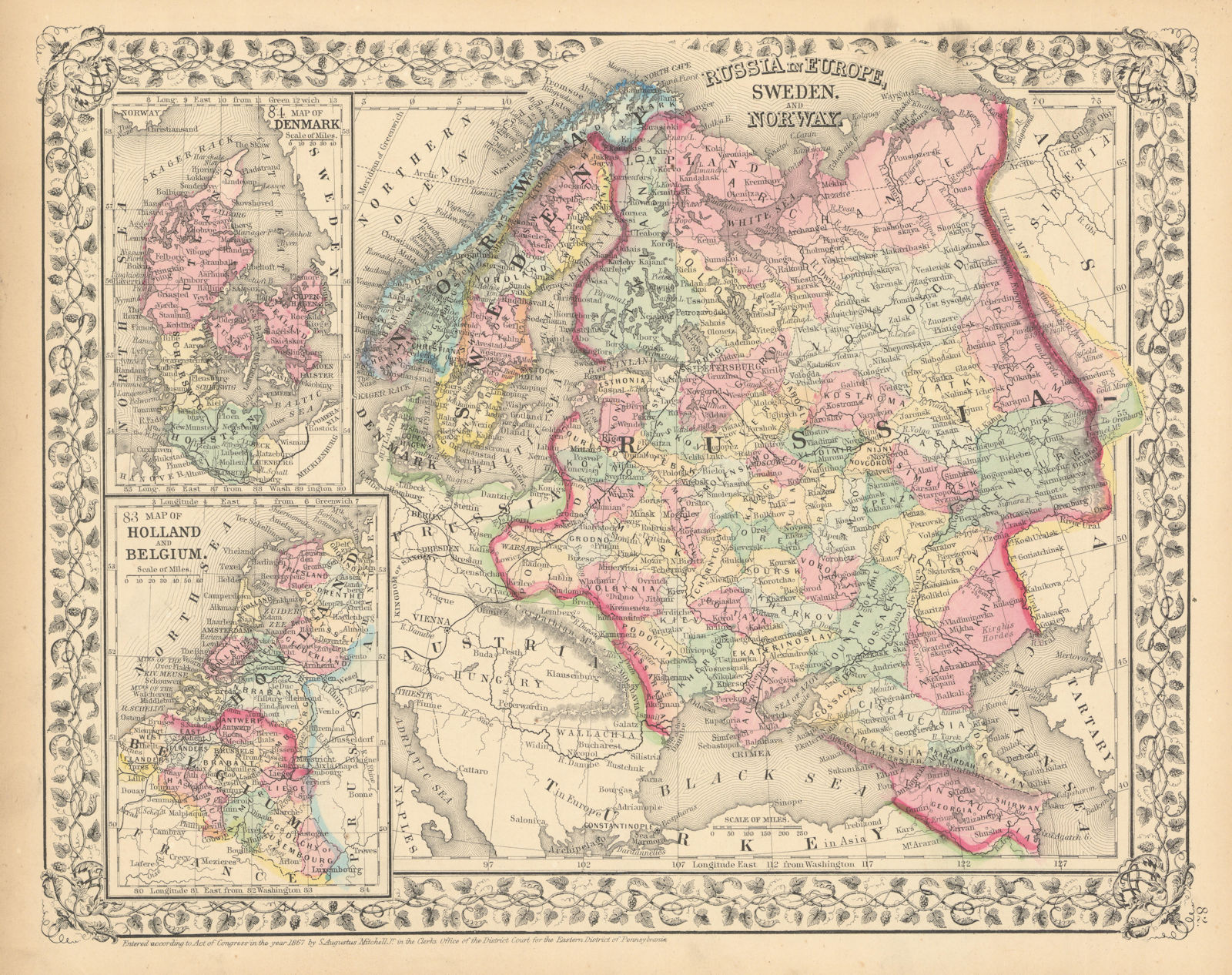 Russia in Europe, Sweden & Norway. Denmark Holland Belgium. MITCHELL 1869 map