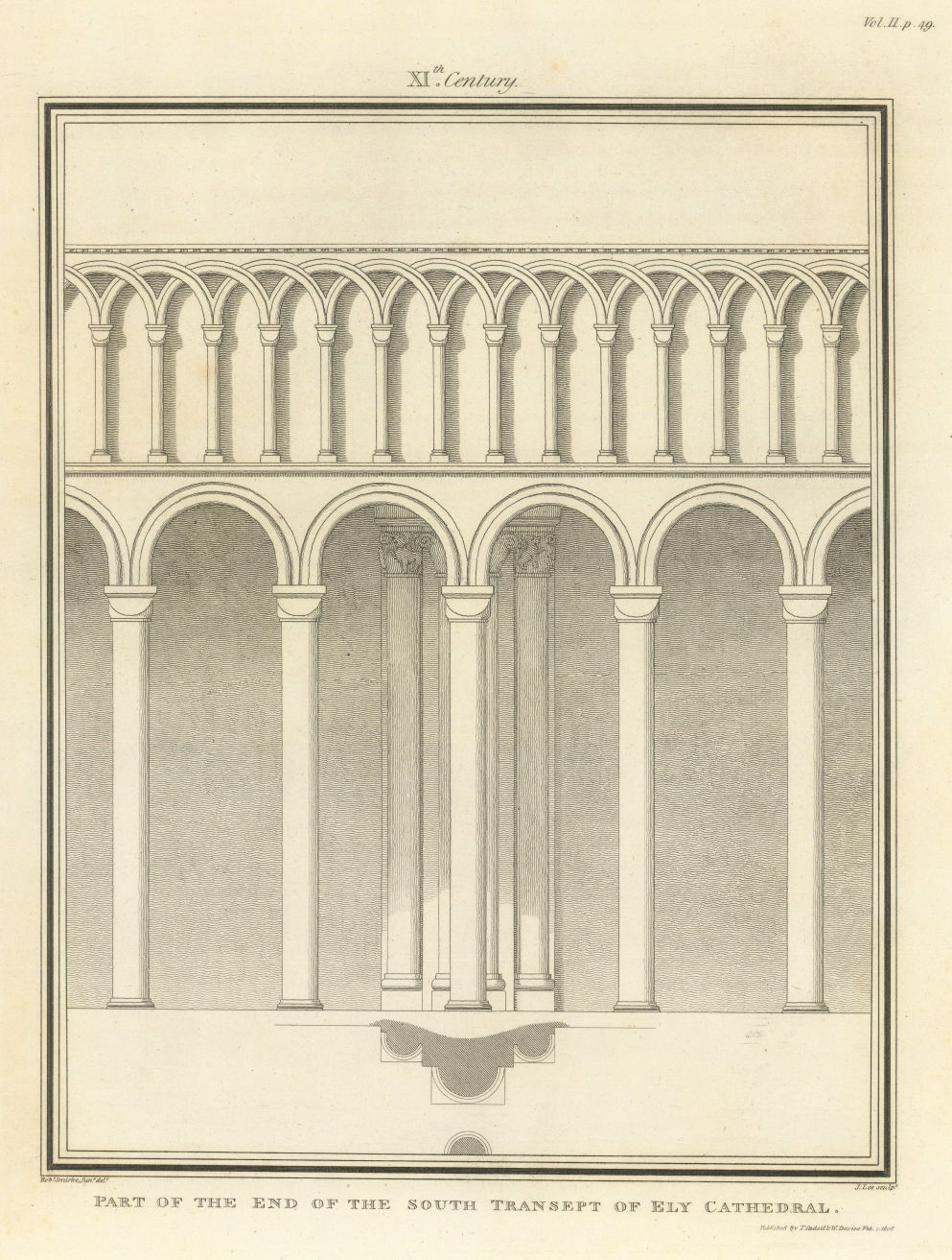 Part of the end of the south transept of Ely Cathedral. SMIRKE 1810 old print