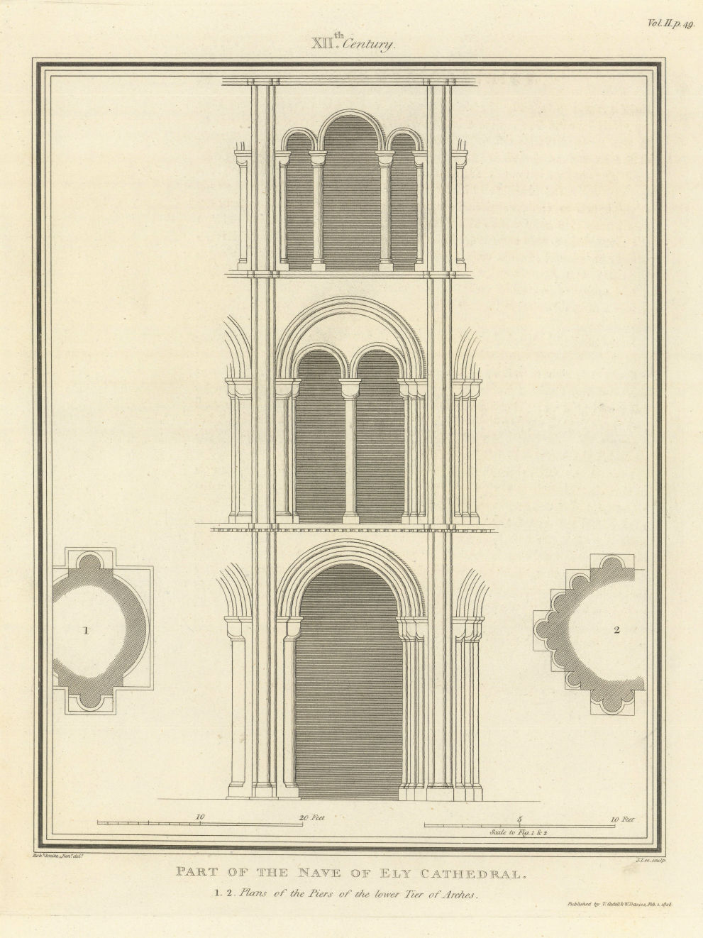 Part of the nave of Ely Cathedral. NASH 1810 old antique vintage print picture
