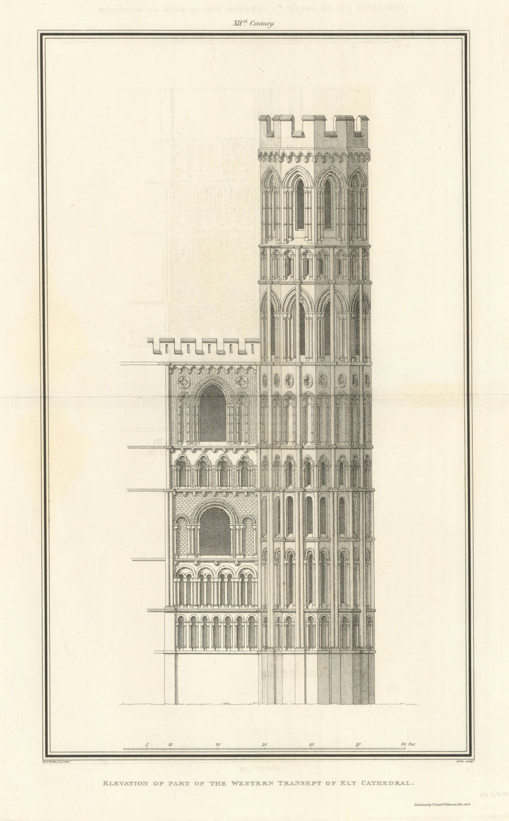 Elevation of part of the Western Transept of Ely Cathedral. SMIRKE 1810 print
