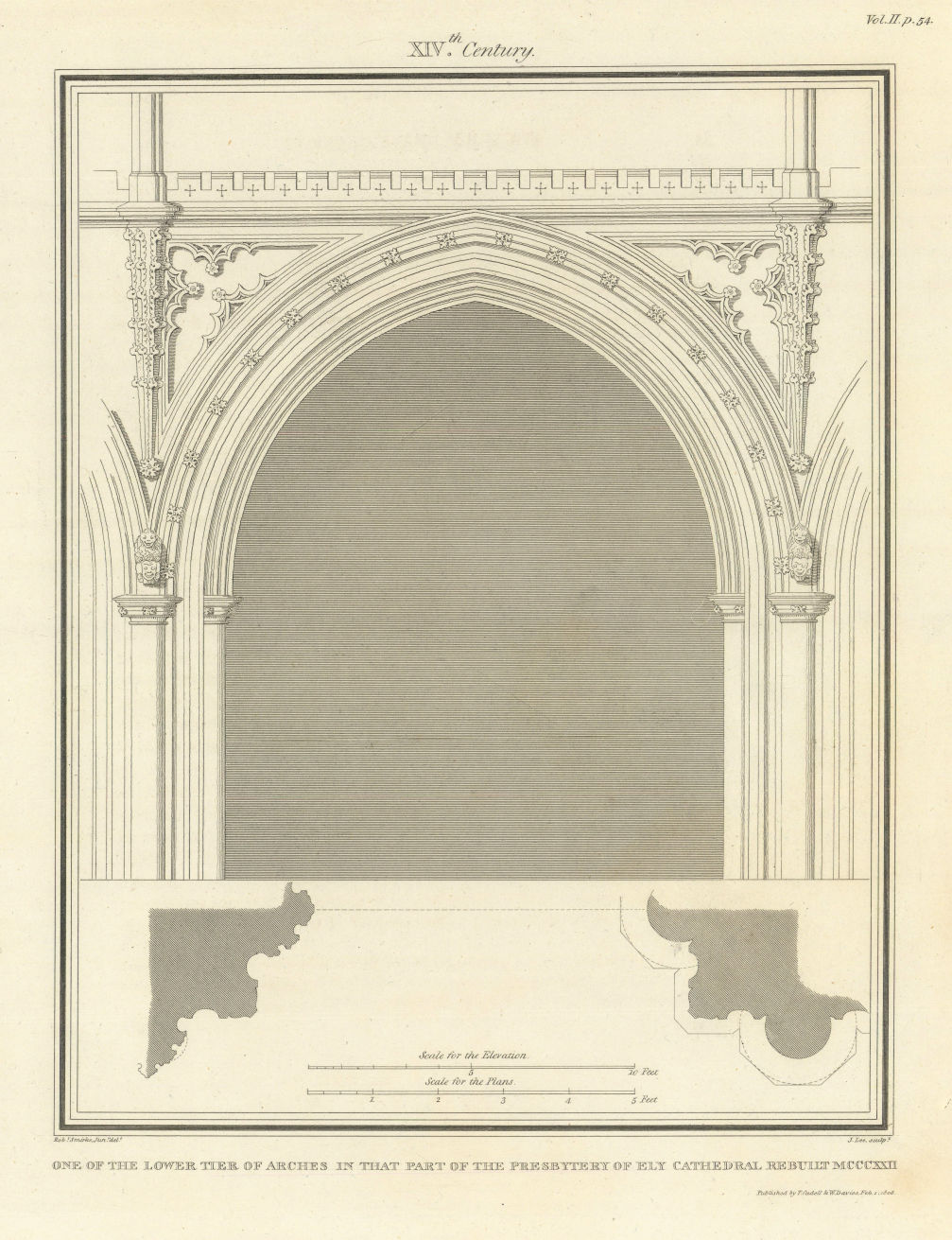 One of the lower tier of arches in the Presbytery of Ely Cathedral. SMIRKE 1810