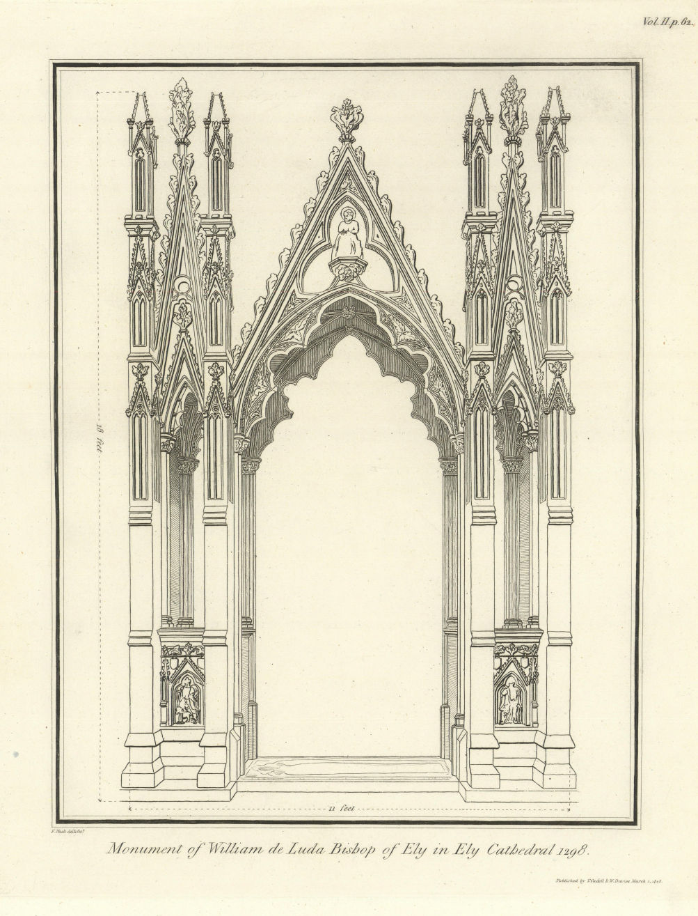 Monument of Bishop De Luda in Ely Cathedral. NASH 1810 old antique print