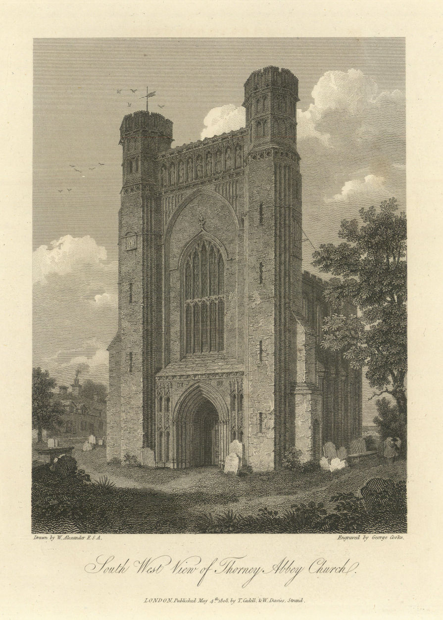 South west view of Thorney Abbey Church. ALEXANDER 1810 old antique print