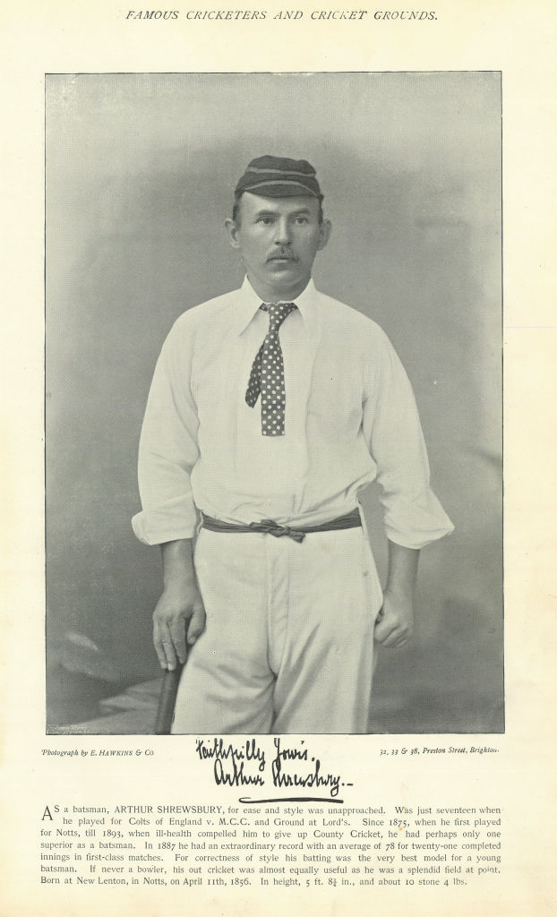 Associate Product Arthur Shrewsbury. Opening batsman. Nottinghamshire cricketer 1895 old print