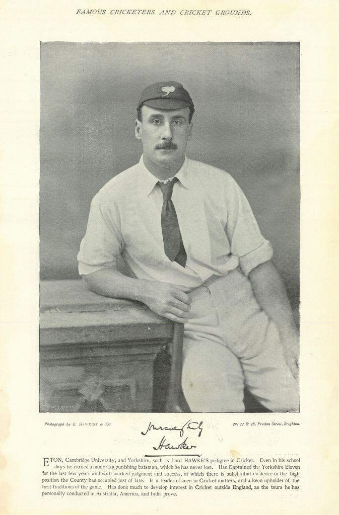 Martin Bladen, Lord Hawke. Batsman. Yorkshire cricketer 1895 old antique print