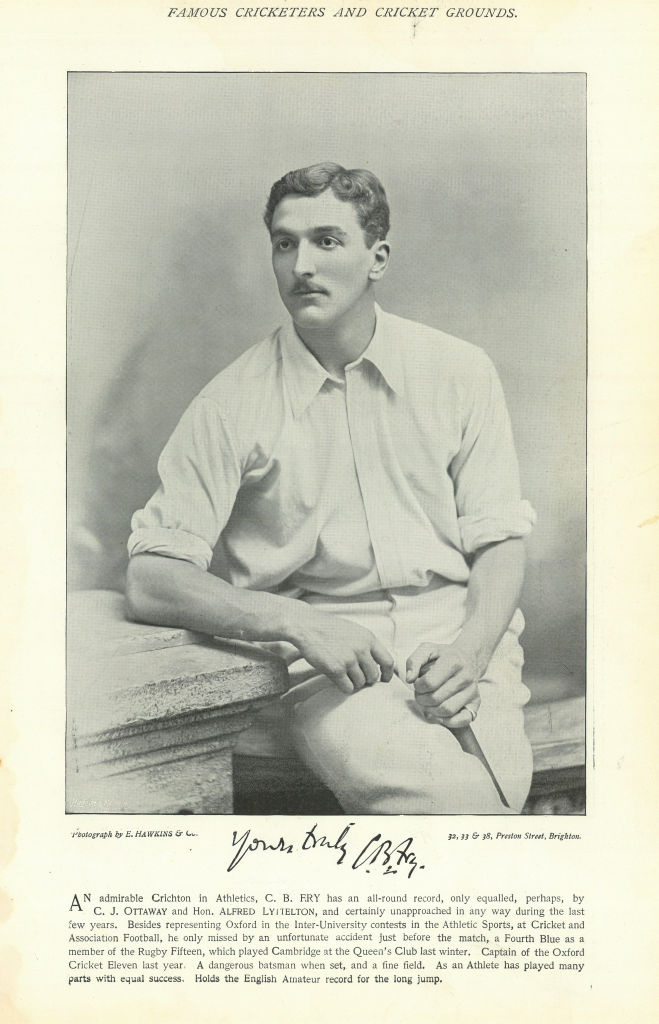 Charles Burgess (C. B.) Fry. Batsman. Oxford cricketer 1895 old antique print