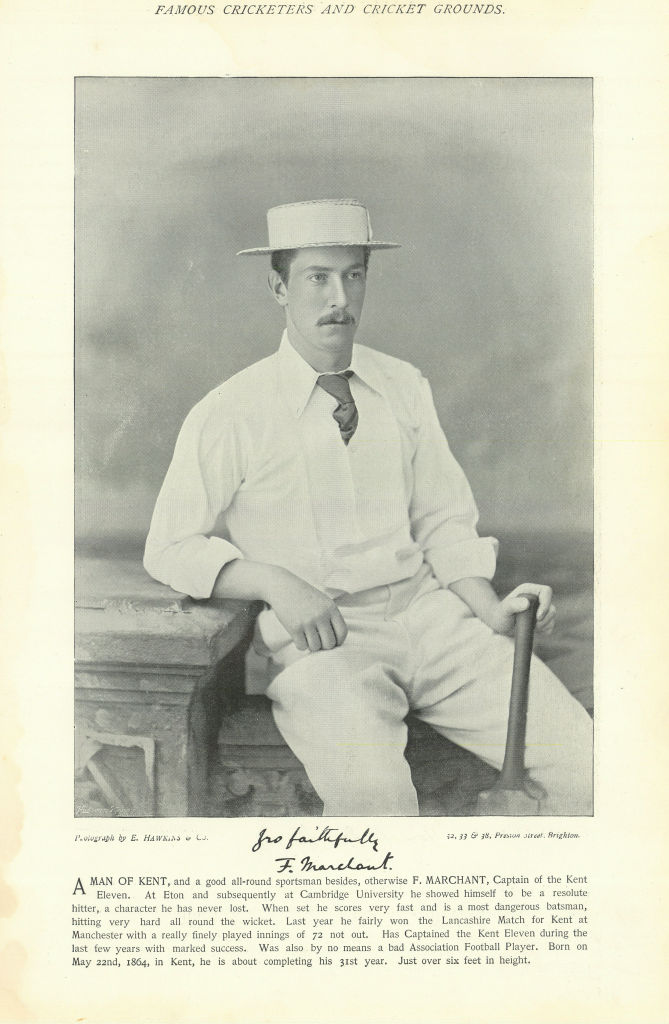 Frank Marchant. Batsman. Kent cricketer 1895 old antique vintage print picture
