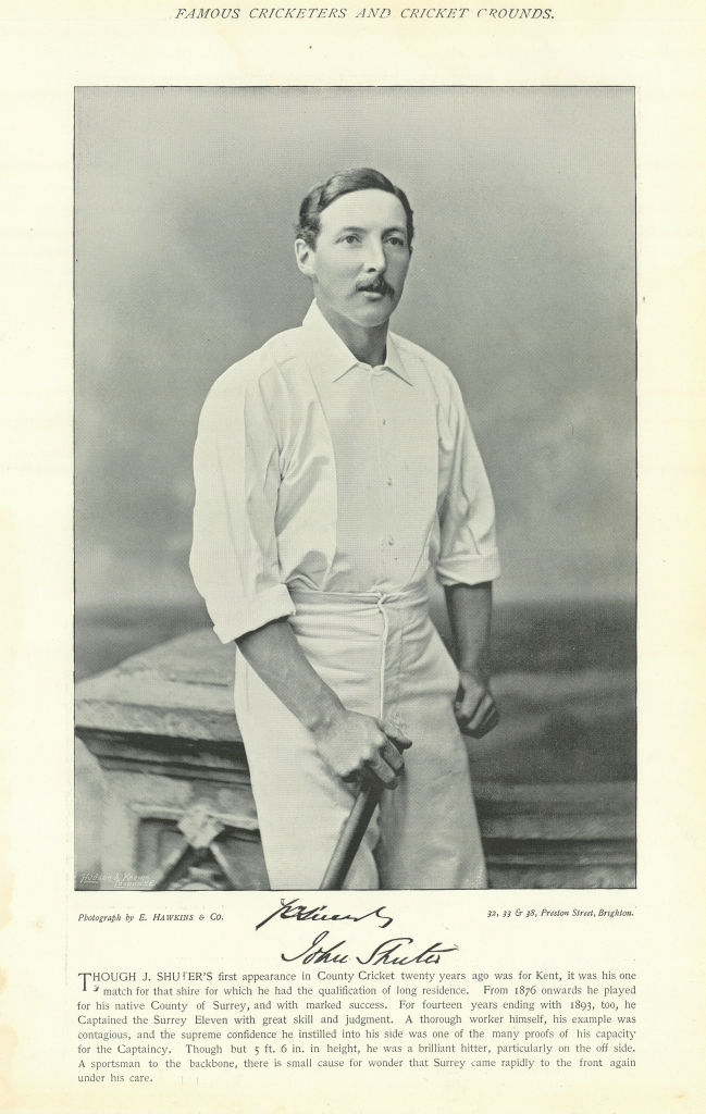 John Shuter. Batsman. Surrey cricketer 1895 old antique vintage print picture