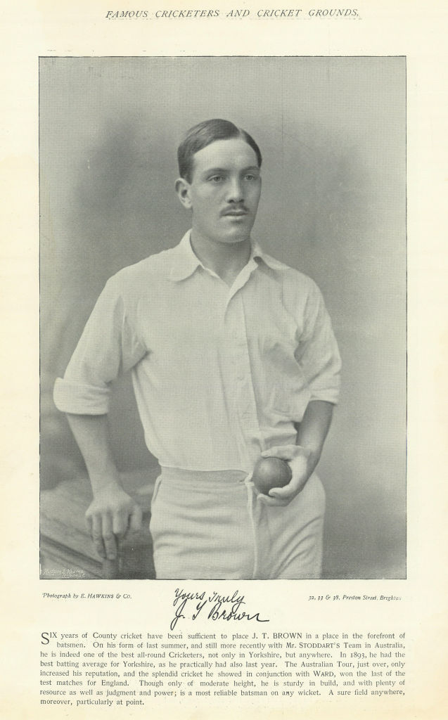 John "Jack" Thomas Brown. Batsman. Yorkshire cricketer 1895 old antique print