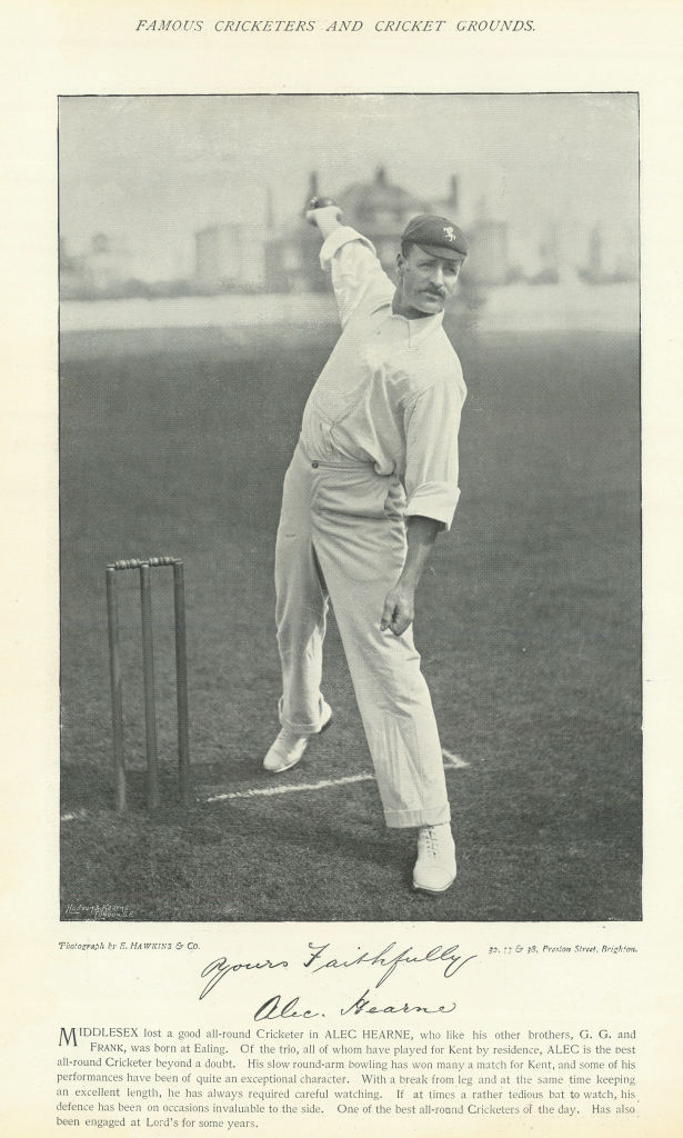 Alec Hearne. All-rounder. Kent cricketer 1895 old antique print picture