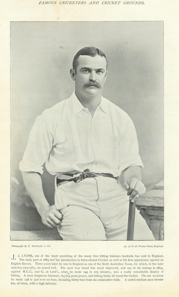 Associate Product John "Jack" James Lyons. Batsman. Australia cricketer 1895 old antique print