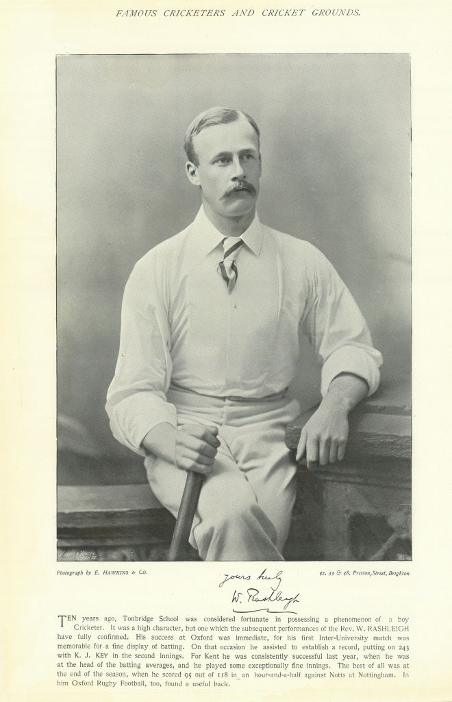 Associate Product William Rashleigh. Batsman. Kent cricketer 1895 old antique print picture
