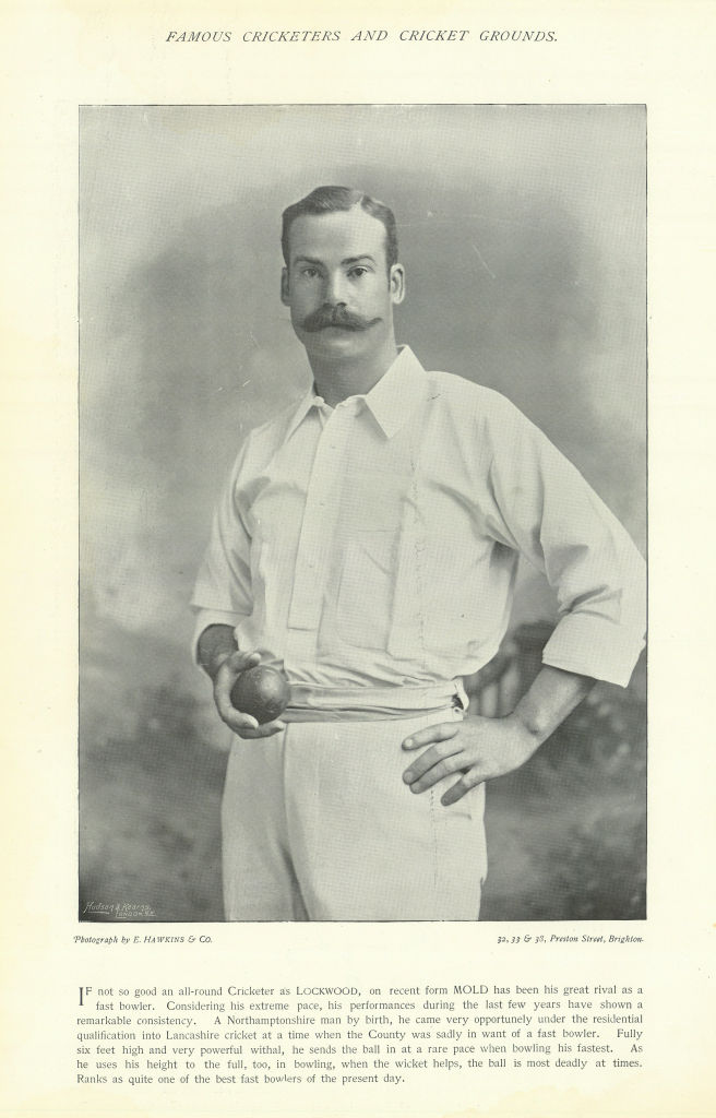 Arthur Webb Mold. Fast bowler. Lancashire cricketer 1895 antique print