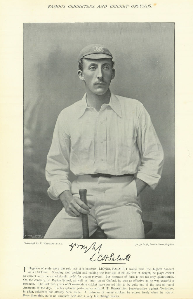Associate Product Lionel Charles Hamilton Palairet. Right-handed batsman. Somerset cricketer 1895