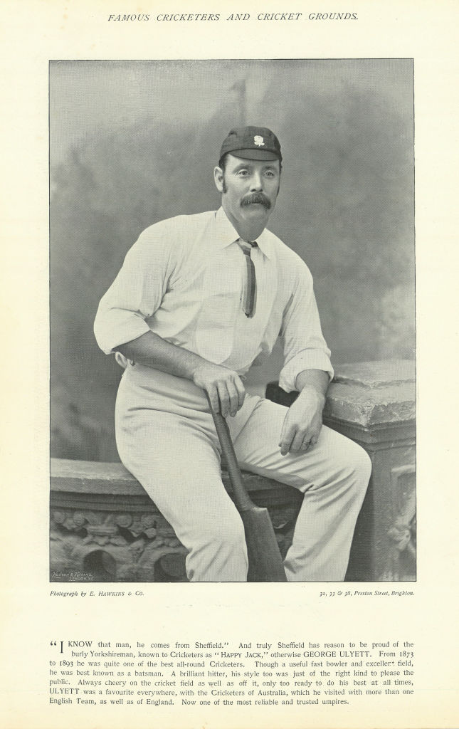 George Ulyett. Batsman. Yorkshire cricketer 1895 old antique print picture