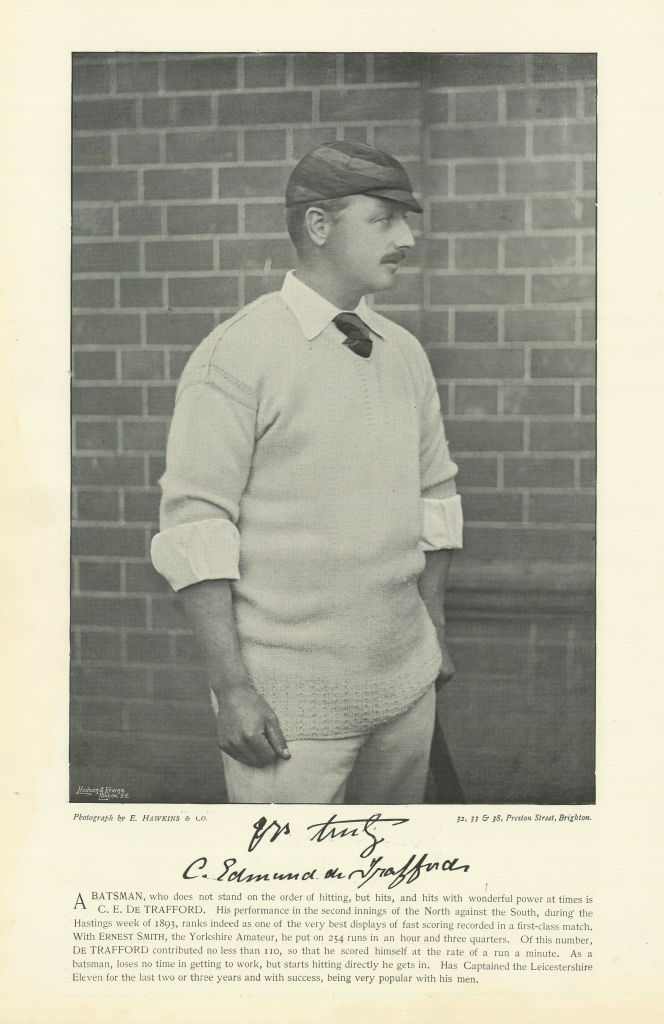 Associate Product Charles Edmund De Trafford. Opening batsman. Leicestershire cricketer 1895