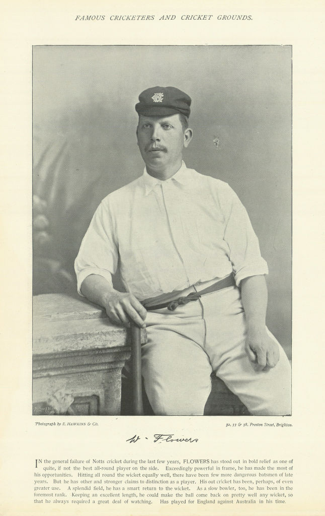 Associate Product Wilfred Flowers. All-rounder. Nottinghamshire cricketer 1895 old antique print