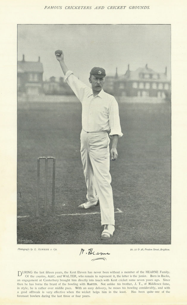 Walter Hearne. Medium-paced right-arm bowler. Kent cricketer 1895 old print