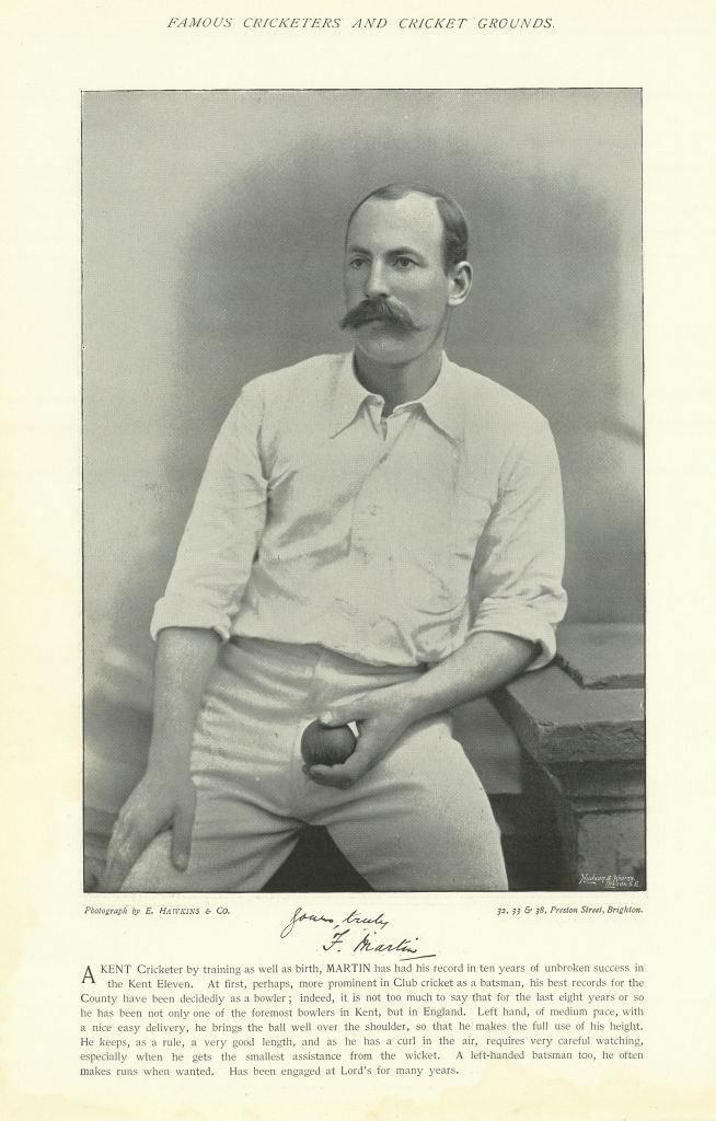 Frederick Martin. Left-arm medium-pace spin bowler. Kent cricketer 1895 print
