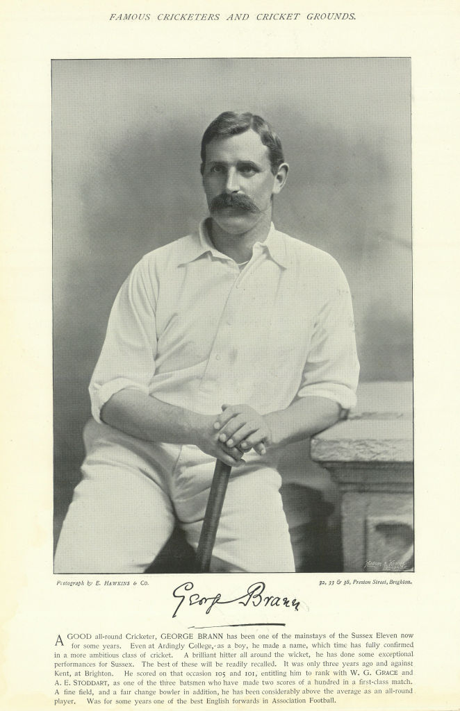 George Brann. Batsman. Sussex cricketer 1895 old antique vintage print picture