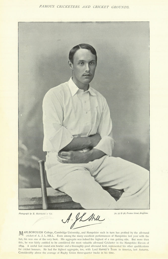 Allen Hill. Bowler. Took 1st wicket in 1st ever test. Hampshire cricketer 1895