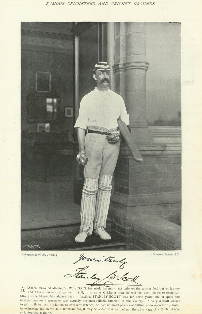 Stanley Winckworth Scott. Middle order batsman. Middlesex cricketer 1895 print