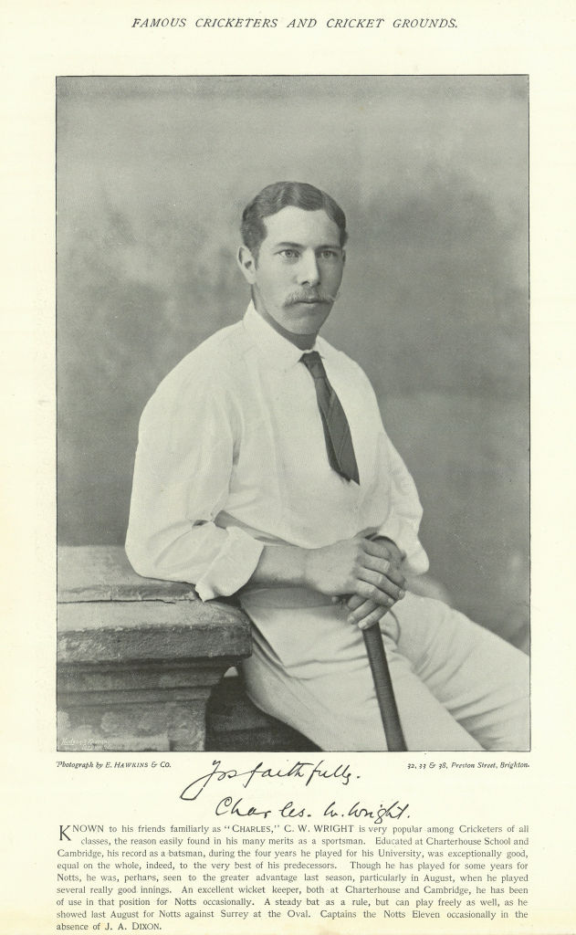 Charles William Wright. Batsman & Wicket-keeper. Nottinghamshire cricketer 1895