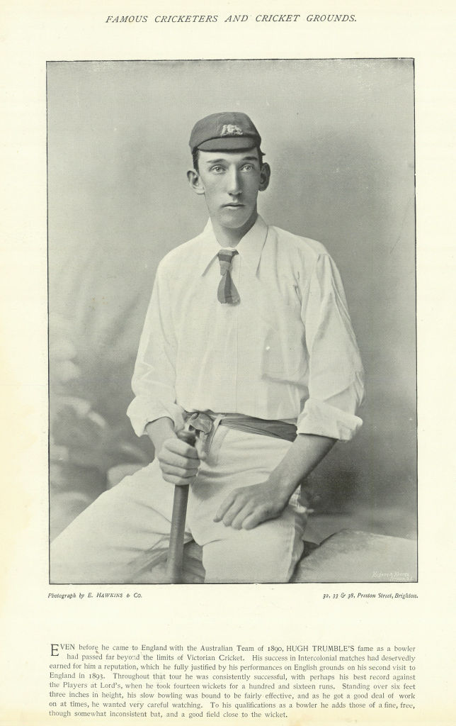 Associate Product Hugh Trumble. Bowling all-rounder. Australia cricketer 1895 old antique print