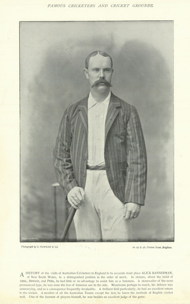 Alexander "Alick" Chalmers Bannerman. Batsman. Australia cricketer 1895 print