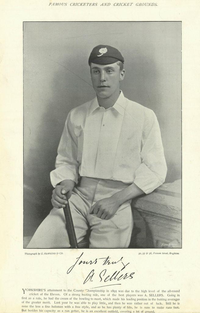 Associate Product Arthur Sellers. Batsman. Yorkshire cricketer 1895 old antique print picture
