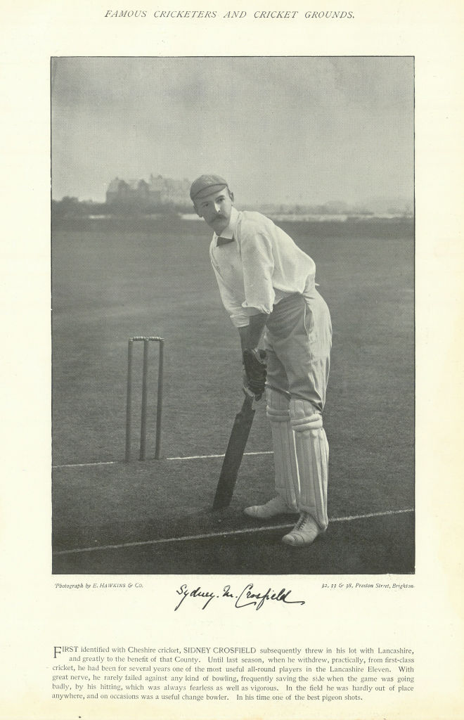 Associate Product Sydney Morland Crosfield. Batsman. Lancashire cricketer 1895 old antique print